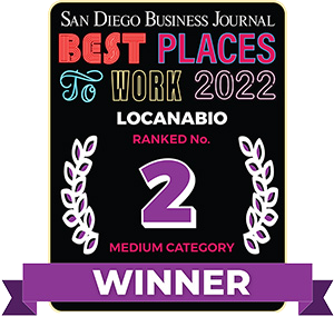 San Diego Business Journal “Best Places to Work 2022” Locanabio ranked No. 2 (medium category) badge
